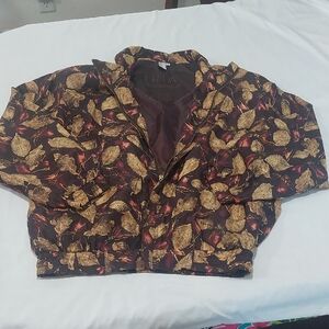 FUDA INTERNATIONAL Gold and Brown 100 % SILK Bomber Jacket with A Inside Pocket